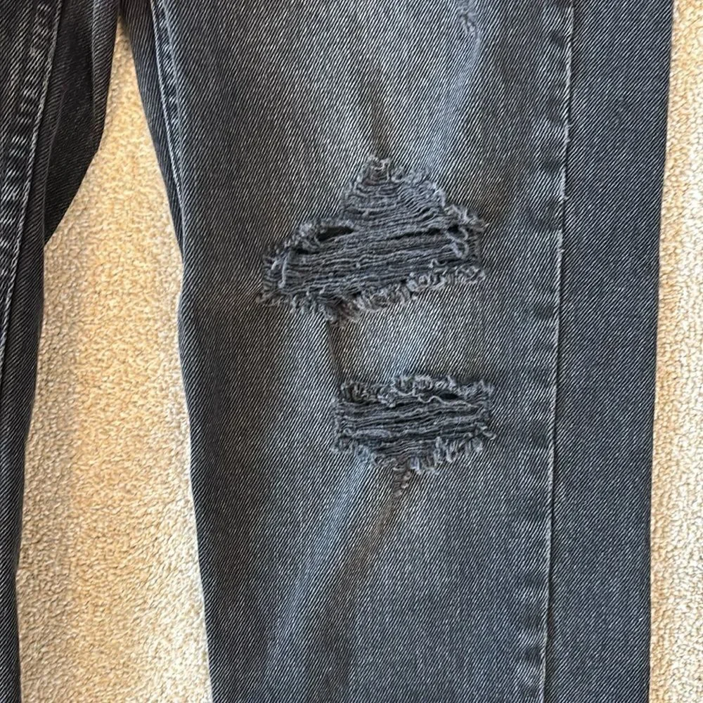 We The Free Black Button Fly High Rise Distressed Raw Hem Jeans Siz 24